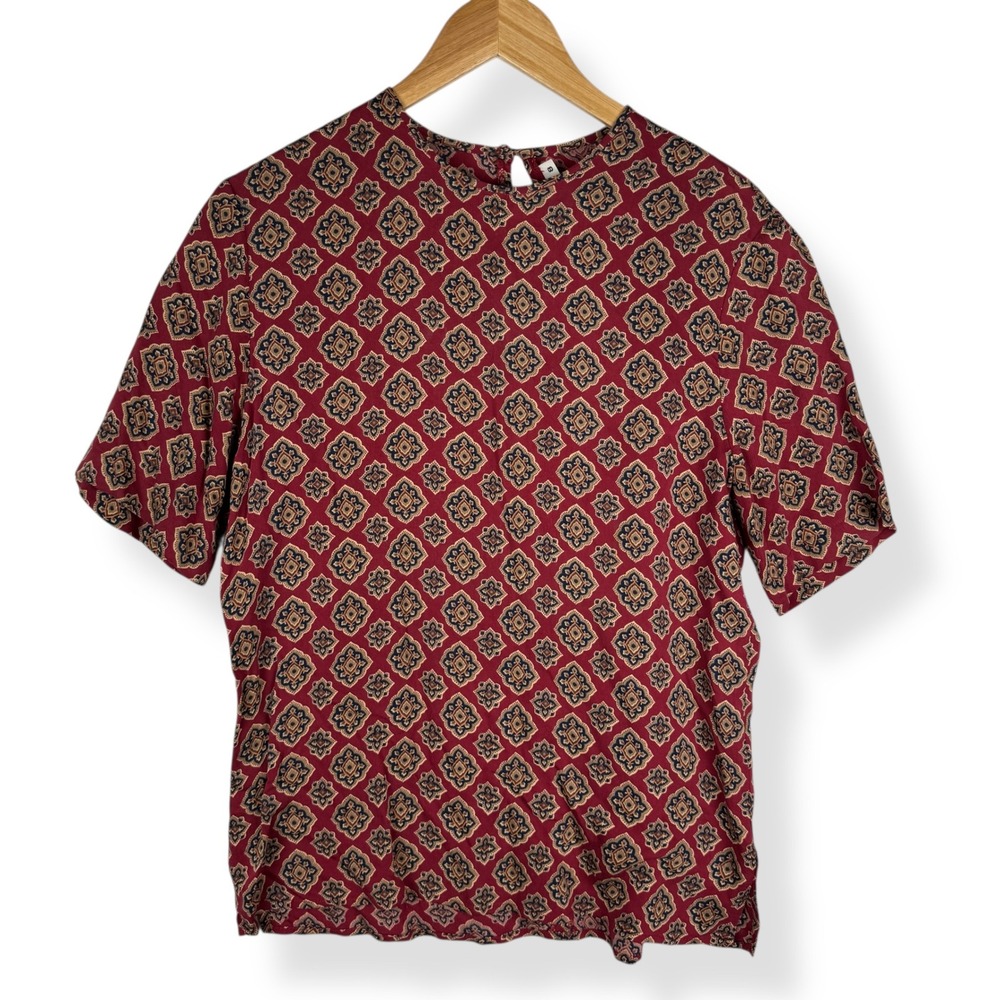 JH Collectibles Vintage 90s Top Womens Size 8 Rayon Union Made in USA Geometric